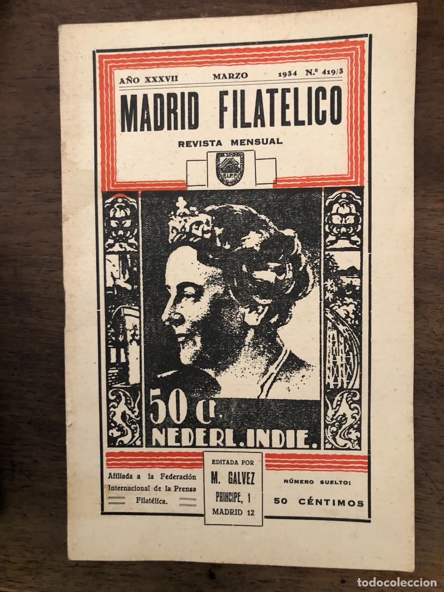 Sellos: MADRID FILAT&Eacute;LICO, MARZO 1934, N&ordm; 419/3