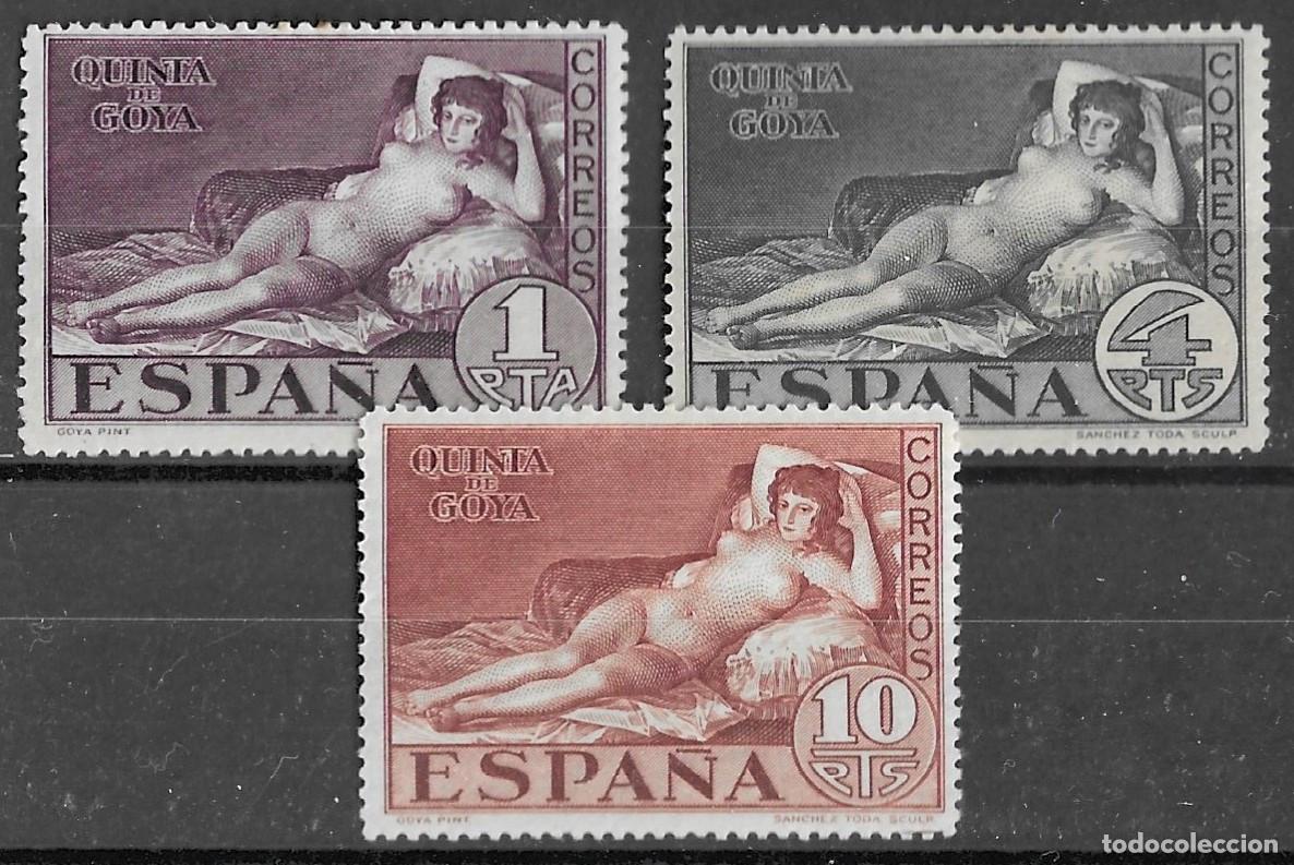 Sellos: 1930. Quinta de Goya. Expo de Sevilla. 3 Valores Maja Desnuda Con Fijasello
