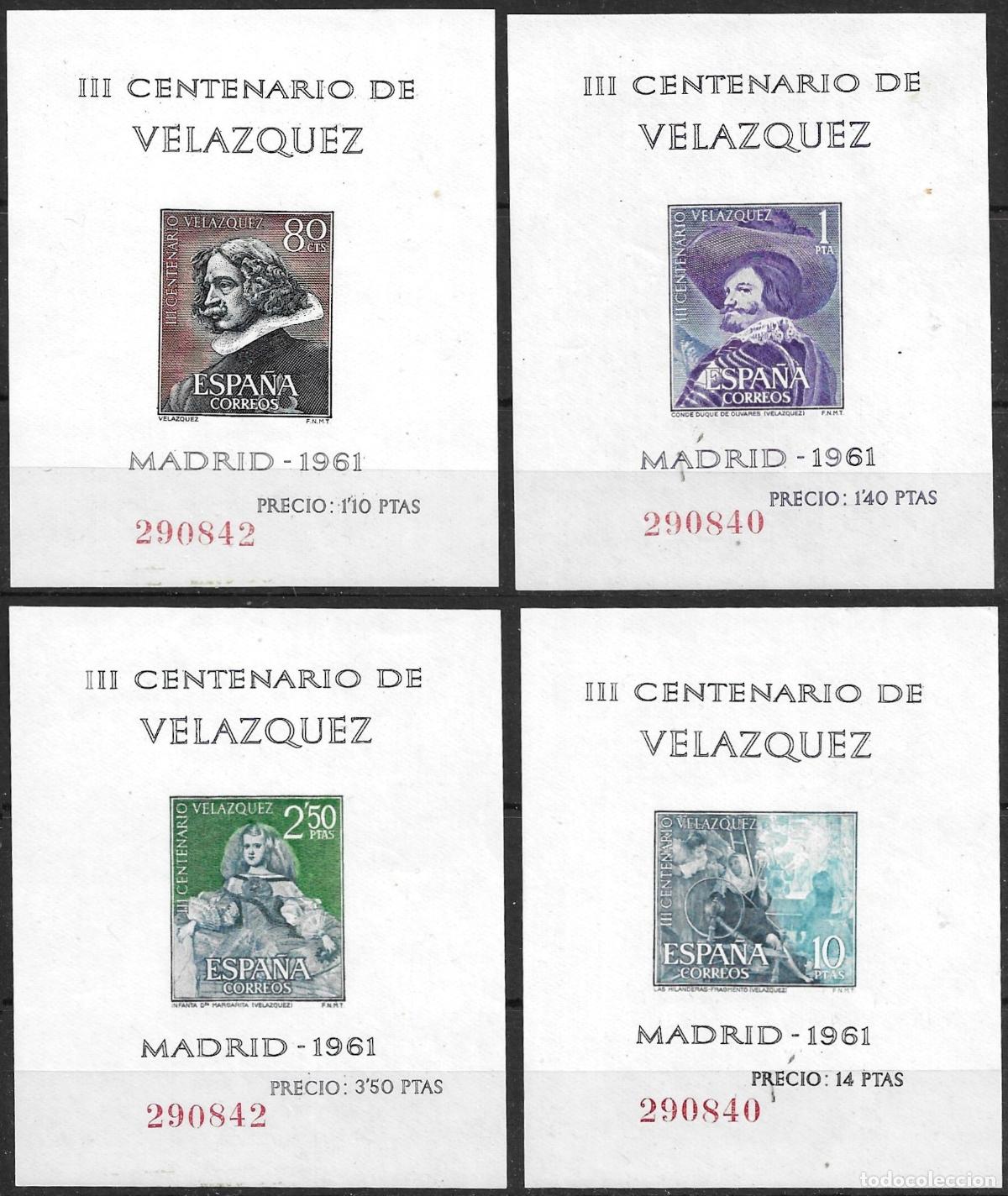 Sellos: 1961.III Cent. de la Muerte de Velazquez. N&ordm;1344-1347 Edifil. Sin Fijasello