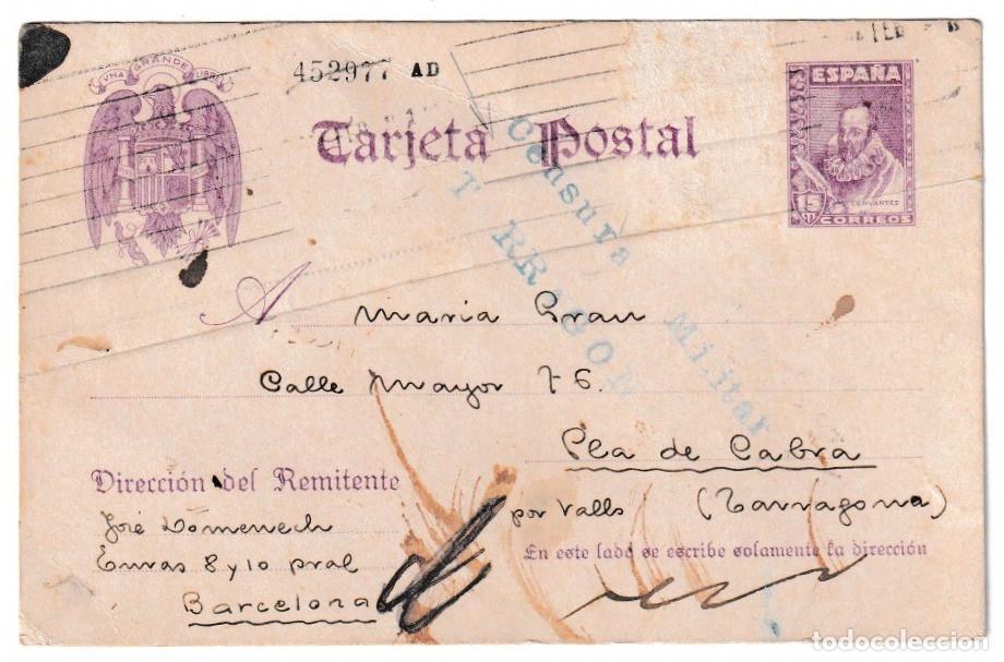 Sellos: 1939. Entero postal de Barcelona a Tarragona