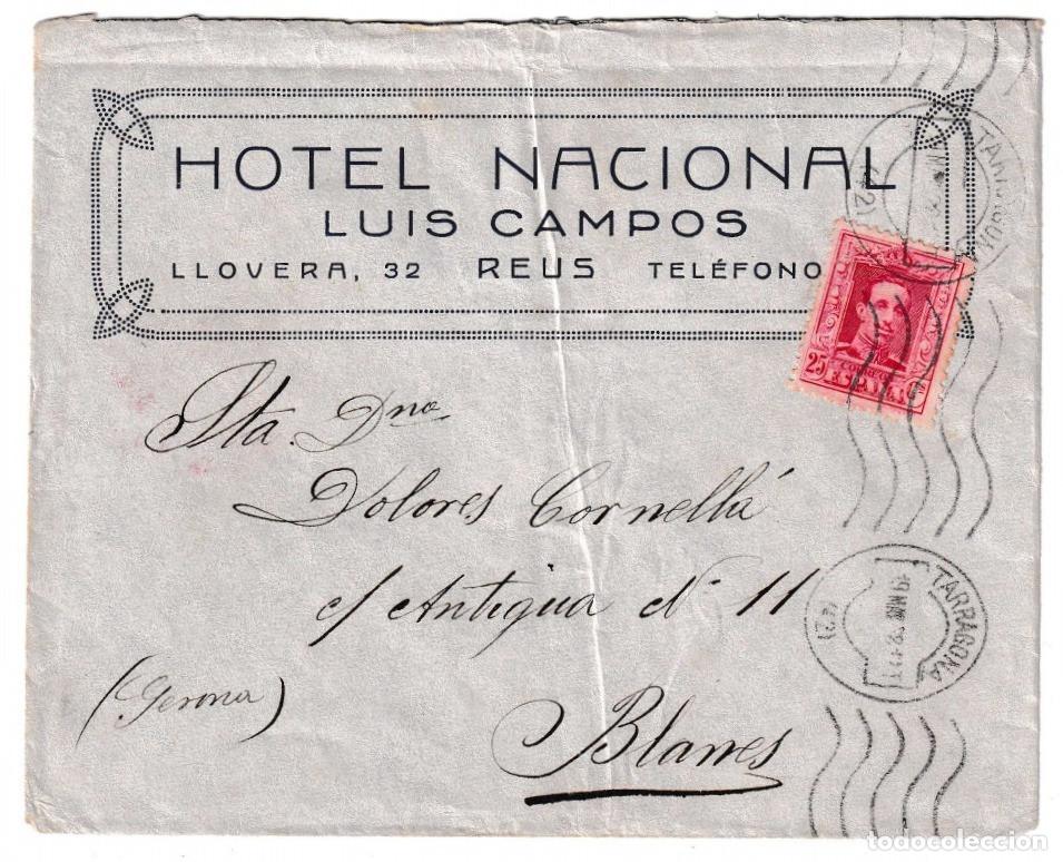 Sellos: 1928. Sobre de Tarragona a Blanes