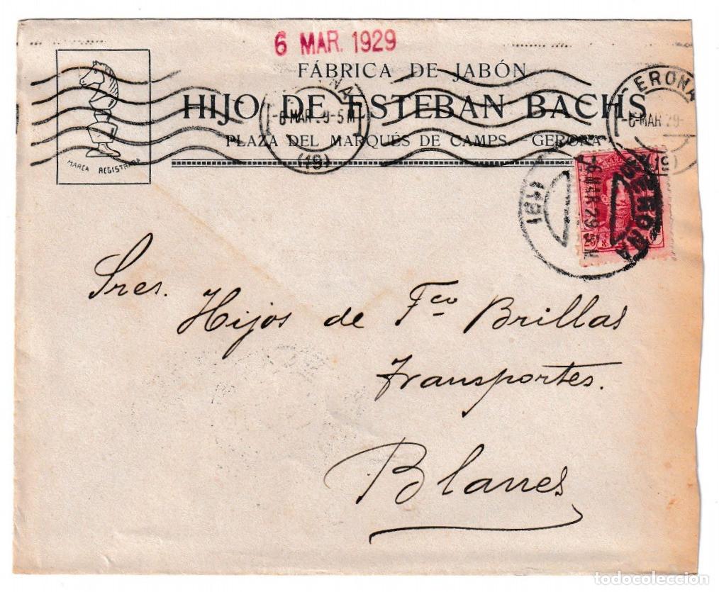 Sellos: 1929. Sobre de Gerona a Blanes