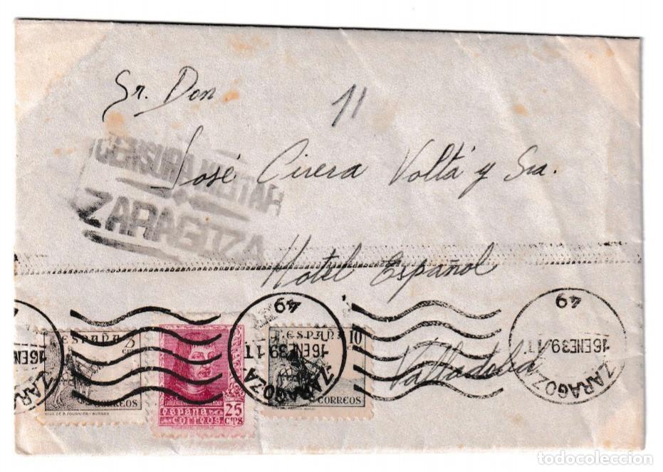 Sellos: 1939. Carta completa de Zaragoza a Valladolid