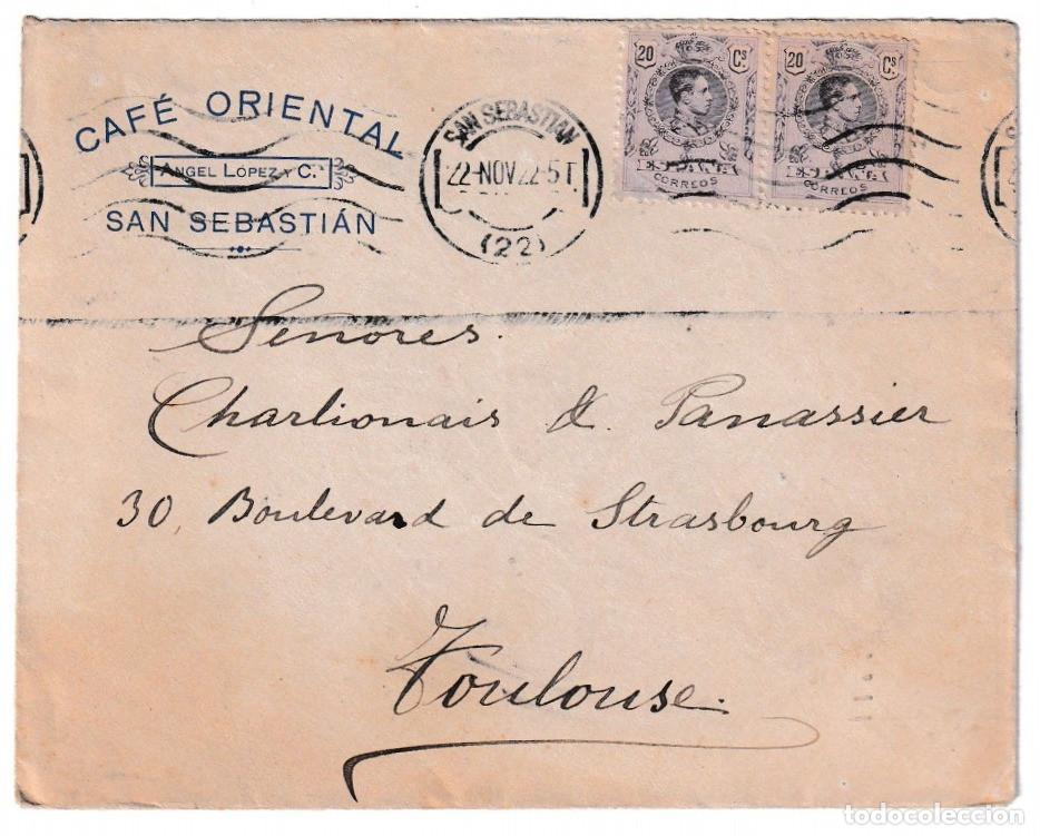 Sellos: 1922. Sobre de San Sebastian a Toulouse
