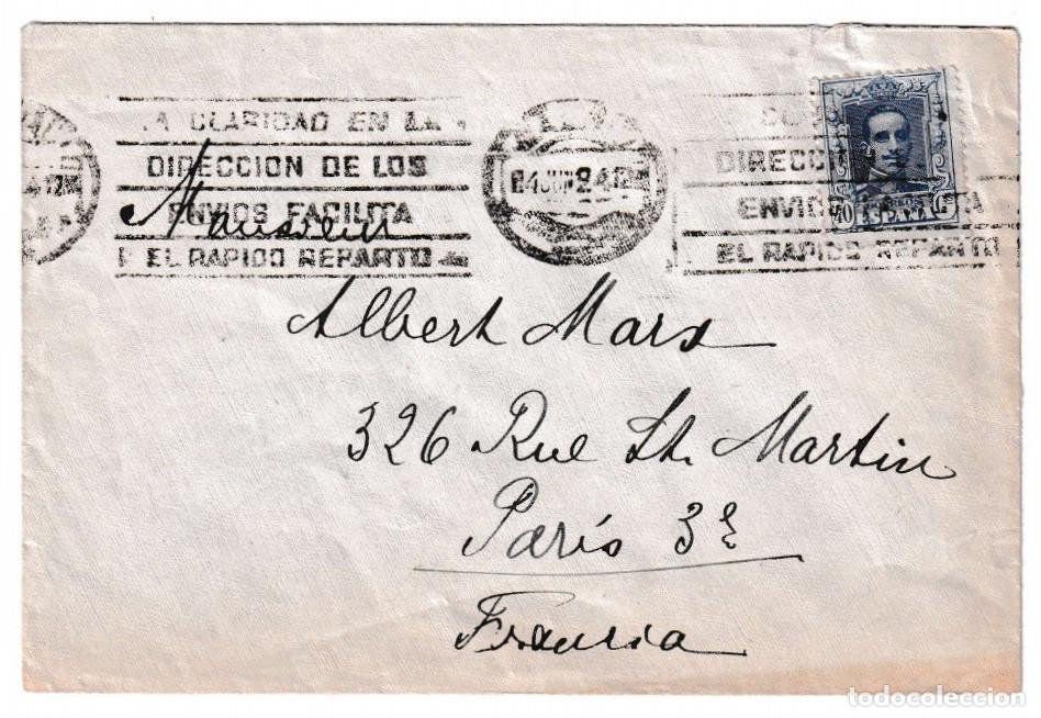 Sellos: 1924. Sobre de Madrid a Par&iacute;s