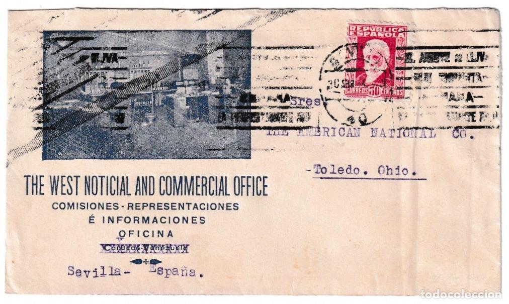 Sellos: 1934. Sobre ilustrado de Sevilla a Ohio
