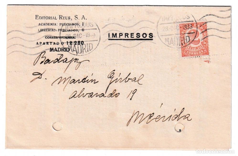 Sellos: 1933. Tarjeta Postal de Madrid a M&eacute;rida
