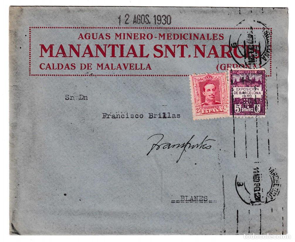 Sellos: 1930. Sobre ilustrado de Barcelona a Blanes
