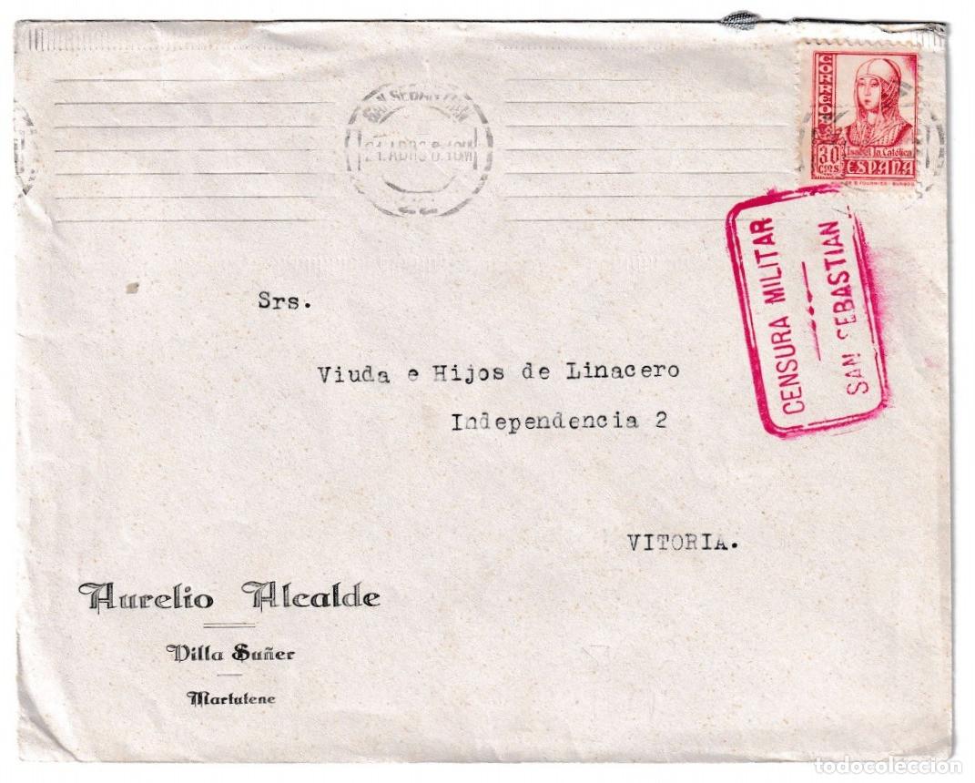 Sellos: 1938. Sobre de San Sebasti&aacute;n a Vitoria