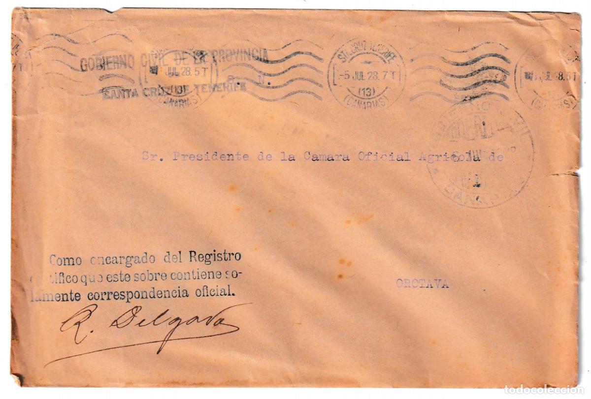 Sellos: 1928. Sobre de Santa Cruz de Tenerife a Orotava