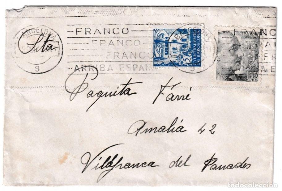 Sellos: 1941. Sobre de Barcelona a Vilafranca del Pened&eacute;s