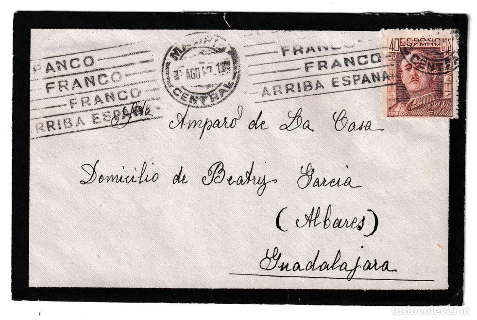 Sellos: 1942. Carta completa de luto de Madrid a Guadalajara
