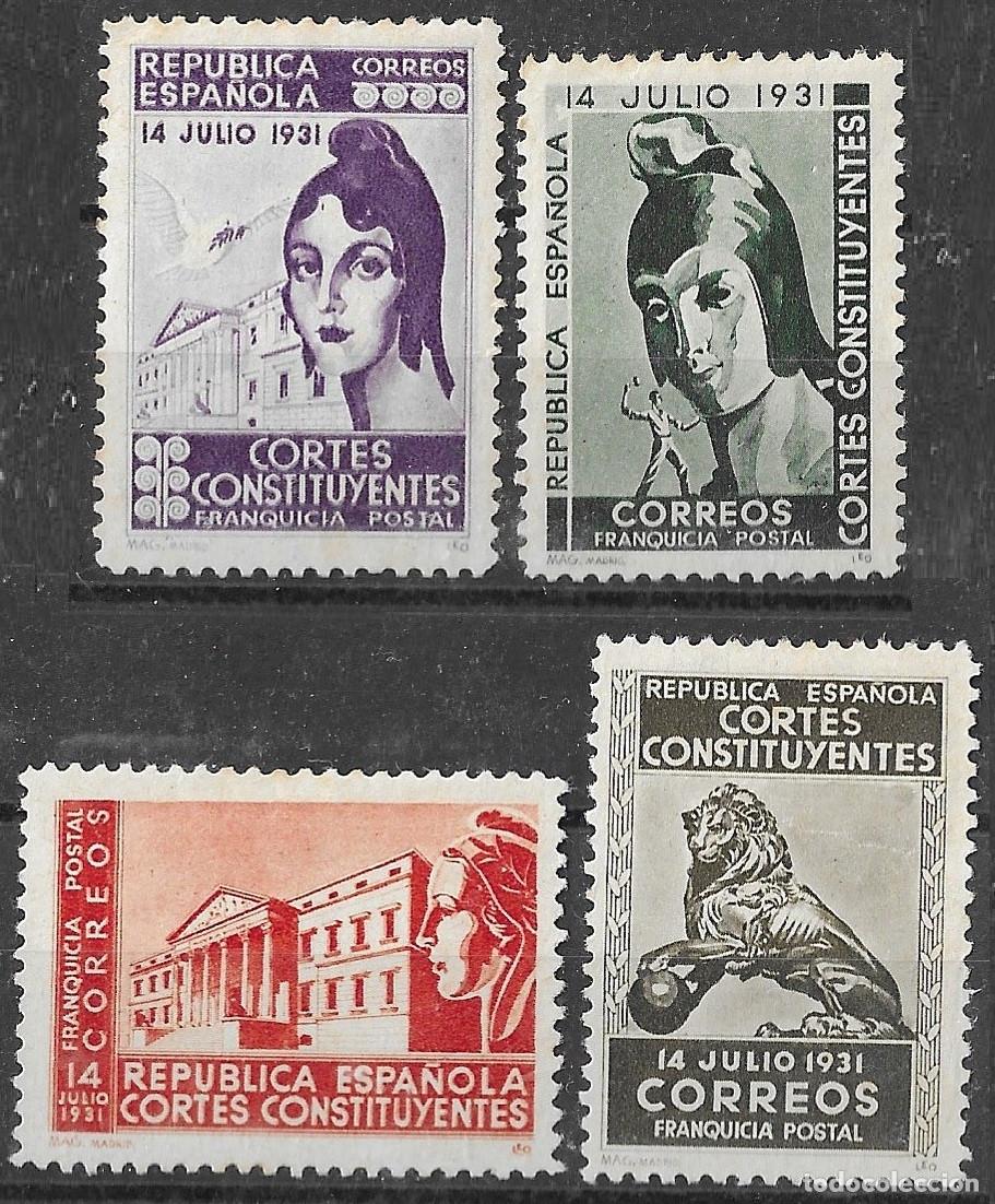 Sellos: 1931. Franquicia. Cortes Constituyentes. N&ordm;19-22 Edifil. Lujo. Con Fijasello