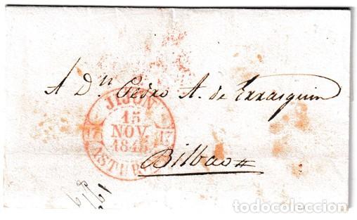Sellos: 1845. Envuelta de Gij&oacute;n a Bilbao