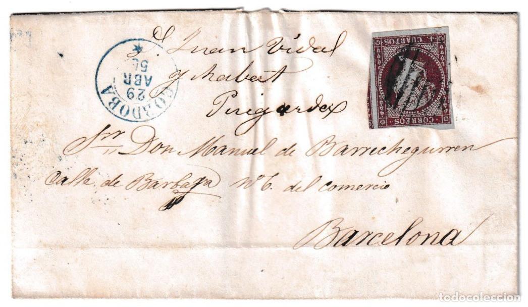 Sellos: 1855. Envuelta de C&oacute;rdoba a Barcelona