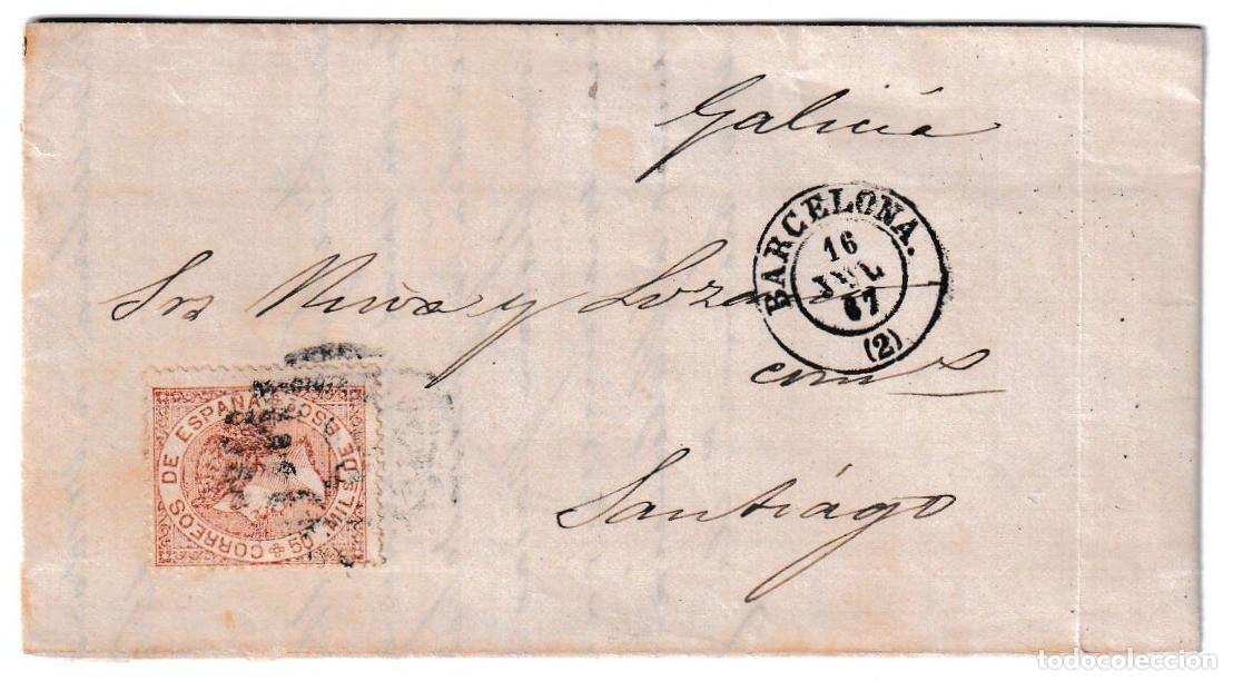 Sellos: 1867. Carta de Barcelona a Santiago
