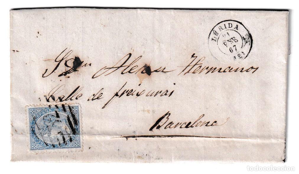 Sellos: 1867. Carta de L&eacute;rida a Barcelona
