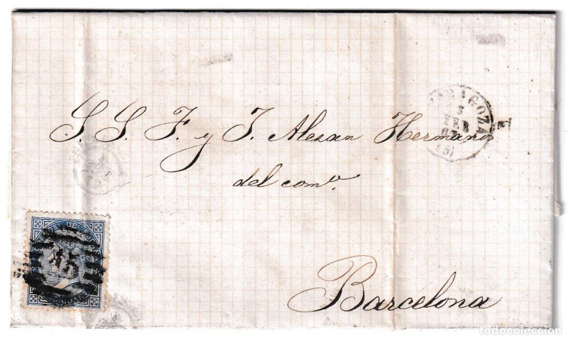 Sellos: 1867. Carta de Zaragoza a Barcelona