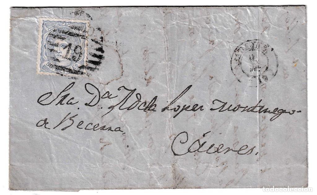 Sellos: 1871. Carta de Badajoz a C&aacute;ceres