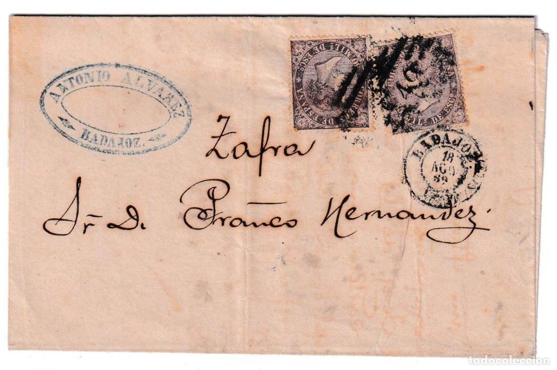 Sellos: 1869. Carta de Badajoz a Zafra
