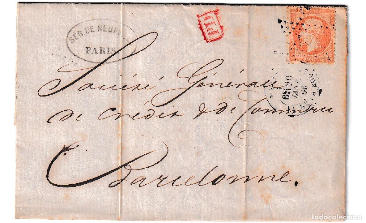 Sellos: 1866. Carta de Par&iacute;s a Barcelona