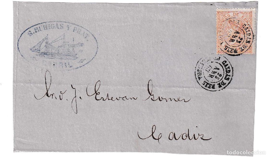 Sellos: 1868. Frontal de Caldas de Reis a C&aacute;diz