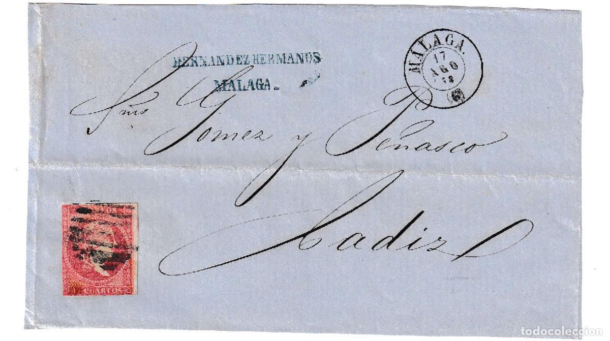 Sellos: 1858. Frontal de M&aacute;laga a C&aacute;diz