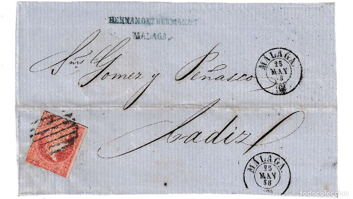 Sellos: 1858. Frontal de M&aacute;laga a C&aacute;diz