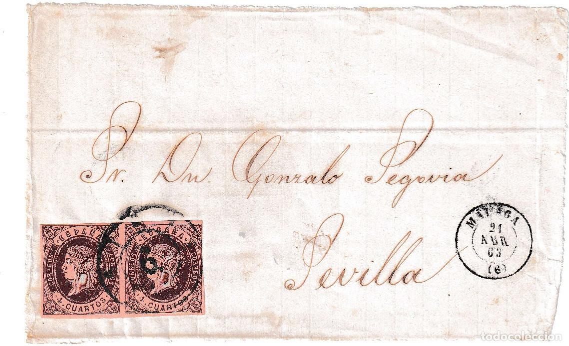 Sellos: 1863. Frontal de M&aacute;laga a Sevilla