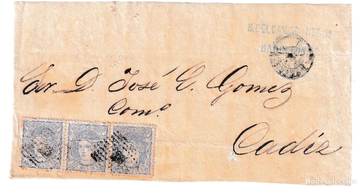 Sellos: 1870. Frontal de Barcelona a C&aacute;diz