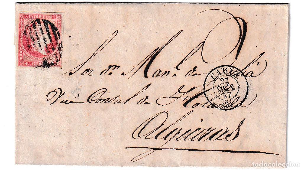 Sellos: 1857. Carta de C&aacute;diz a Algeciras