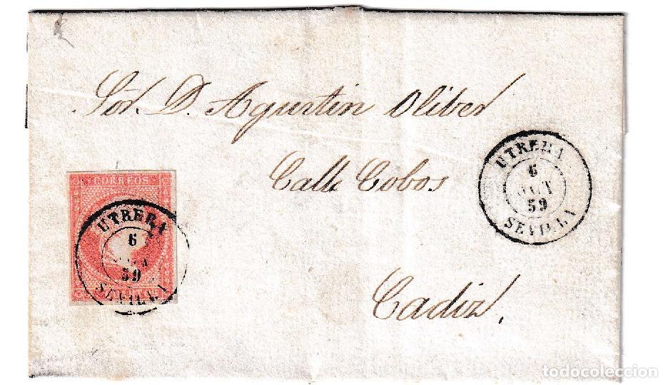 Sellos: 1859. Envuelta de Utrera a C&aacute;diz