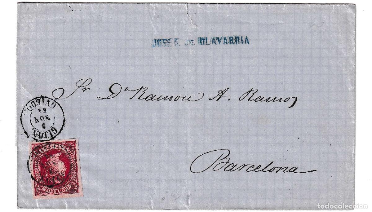 Sellos: 1864. Envuelta de Gij&oacute;n a Barcelona