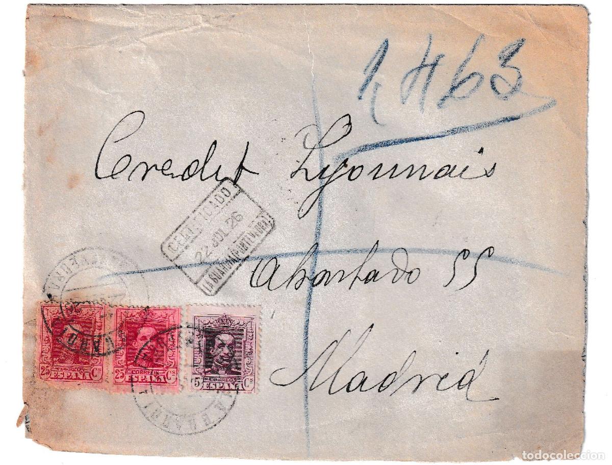Sellos: 1926. Certificado de La Guardia a Madrid