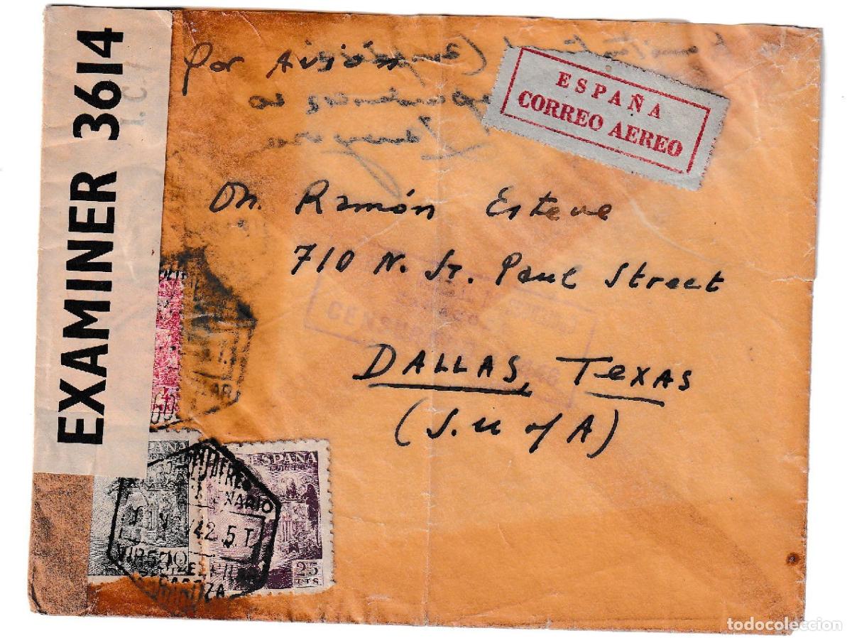 Sellos: 1942. Correo a&eacute;reo de Zaragoza a Dallas (Texas)