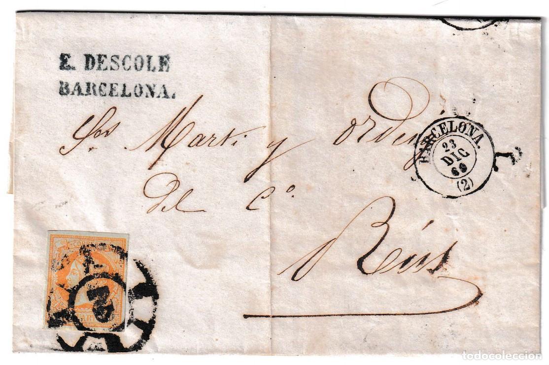 Sellos: 1860. Envuelta de Barcelona a Reus