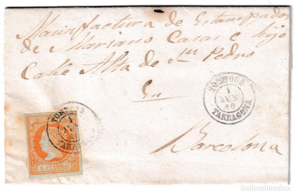 Sellos: 1860. Envuelta de Tortosa a Barcelona