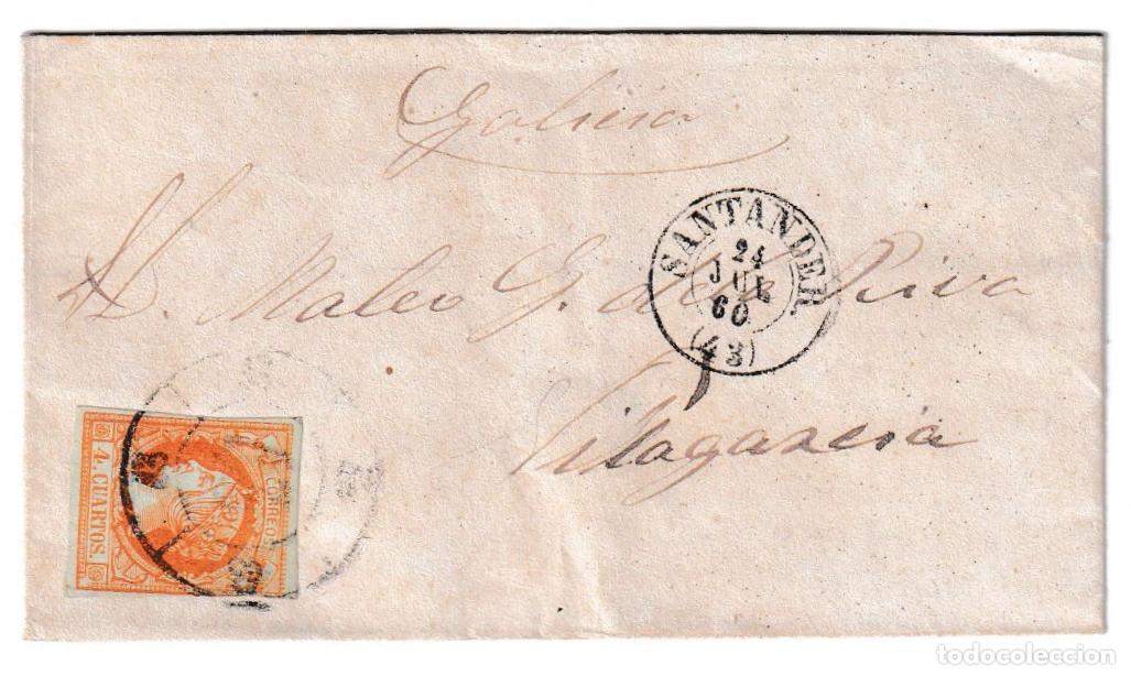 Sellos: 1860. Envuelta de Santander a Villagarc&iacute;a