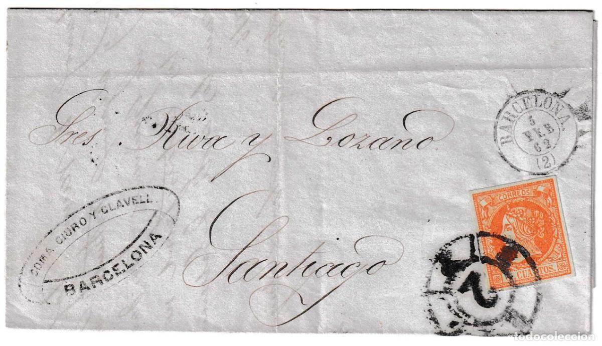 Sellos: 1862. Carta de Barcelona a Santiago