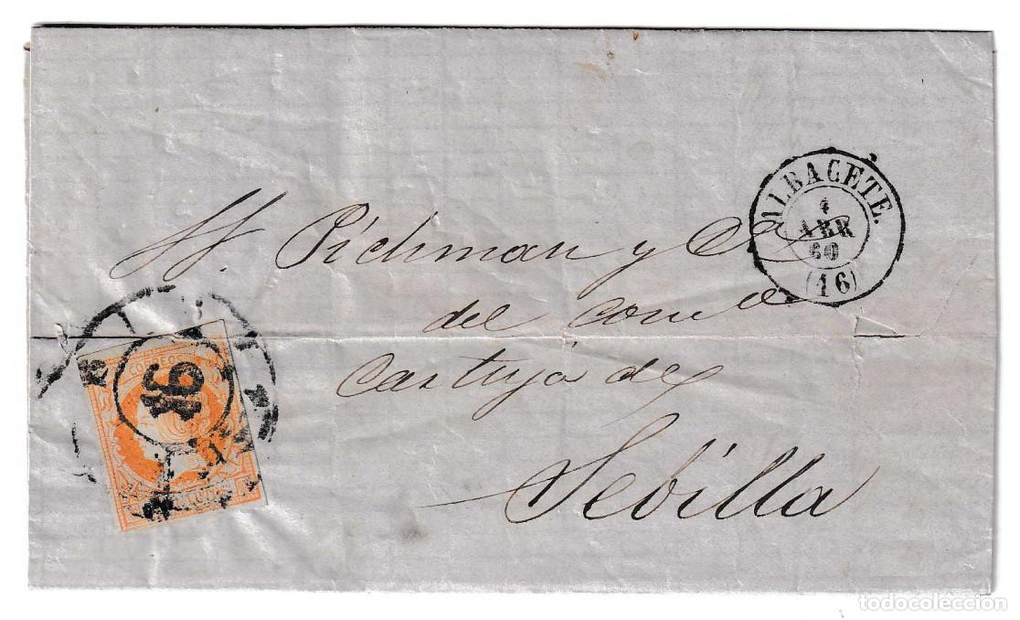 Sellos: 1860. Carta de Albacete a Sevilla