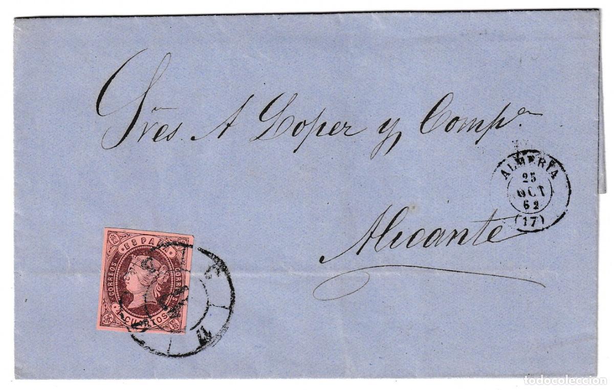 Sellos: 1862. Envuelta de Almer&iacute;a a Alicante