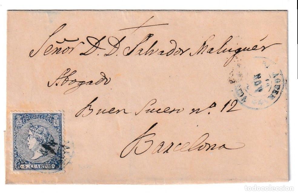 Sellos: 1866. Envuelta de Balaguer a Barcelona