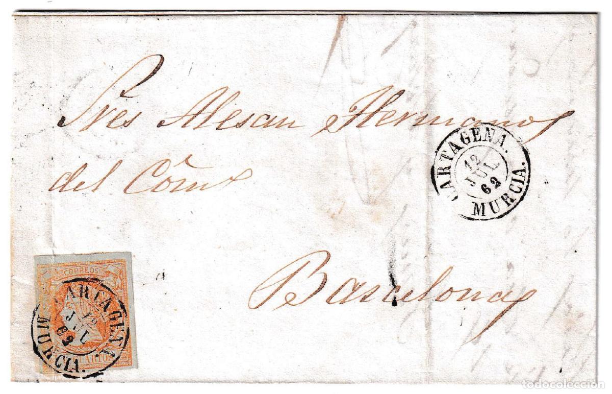 Sellos: 1862. Carta de Cartagena a Barcelona