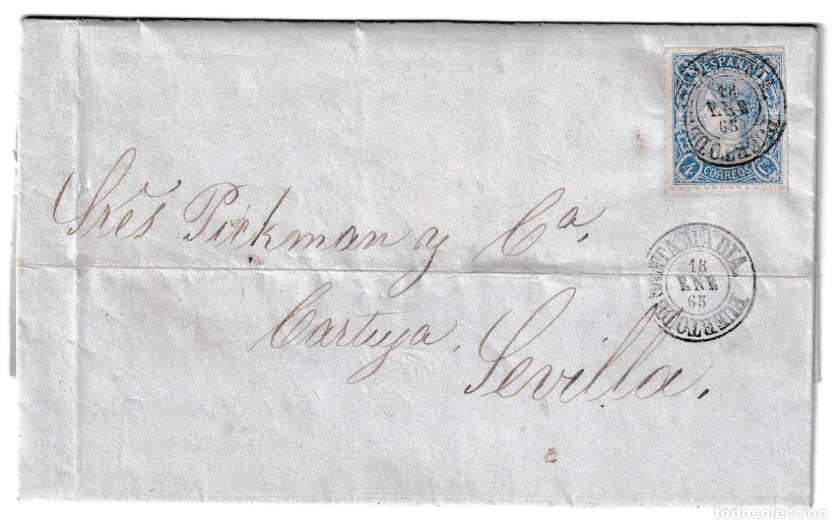 Sellos: 1865. Carta de Puerto de Santa Mar&iacute;a a Sevilla