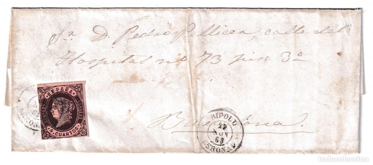 Sellos: 1863. Envuelta de Ripoll a Barcelona