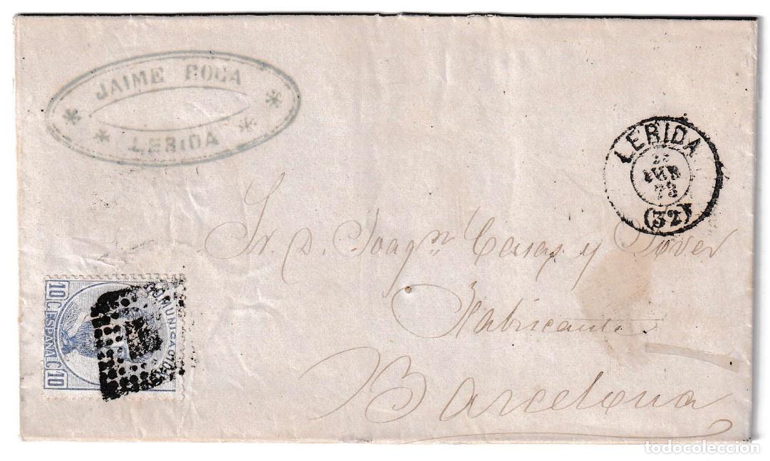 Sellos: 1873. Carta de L&eacute;rida a Barcelona