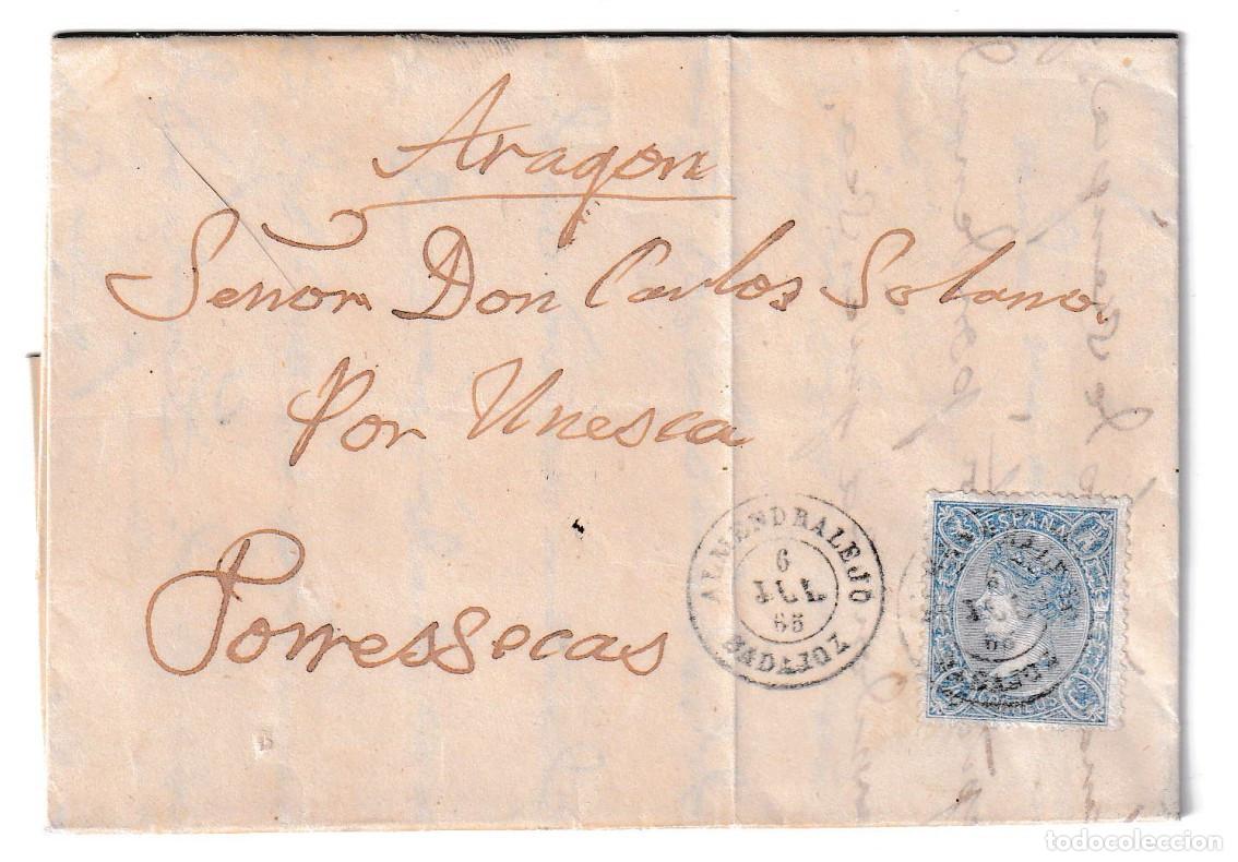 Sellos: 1865. Carta de Almendralejo a Torres Secas