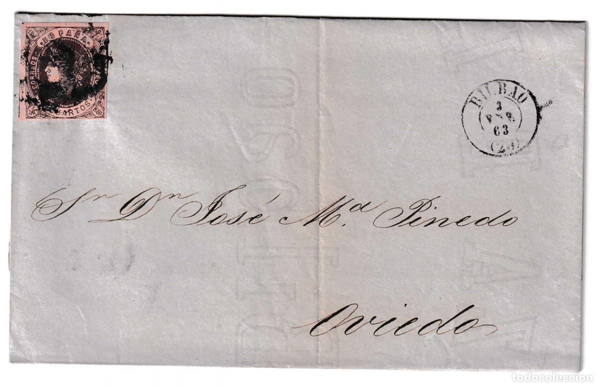 Sellos: 1863. Envuelta de Bilbao a Oviedo
