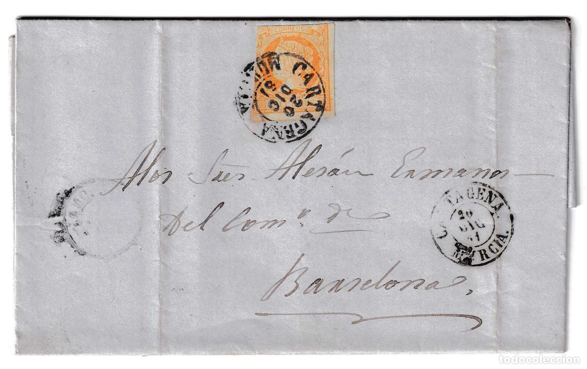 Sellos: 1861. Carta de Cartagena a Barcelona