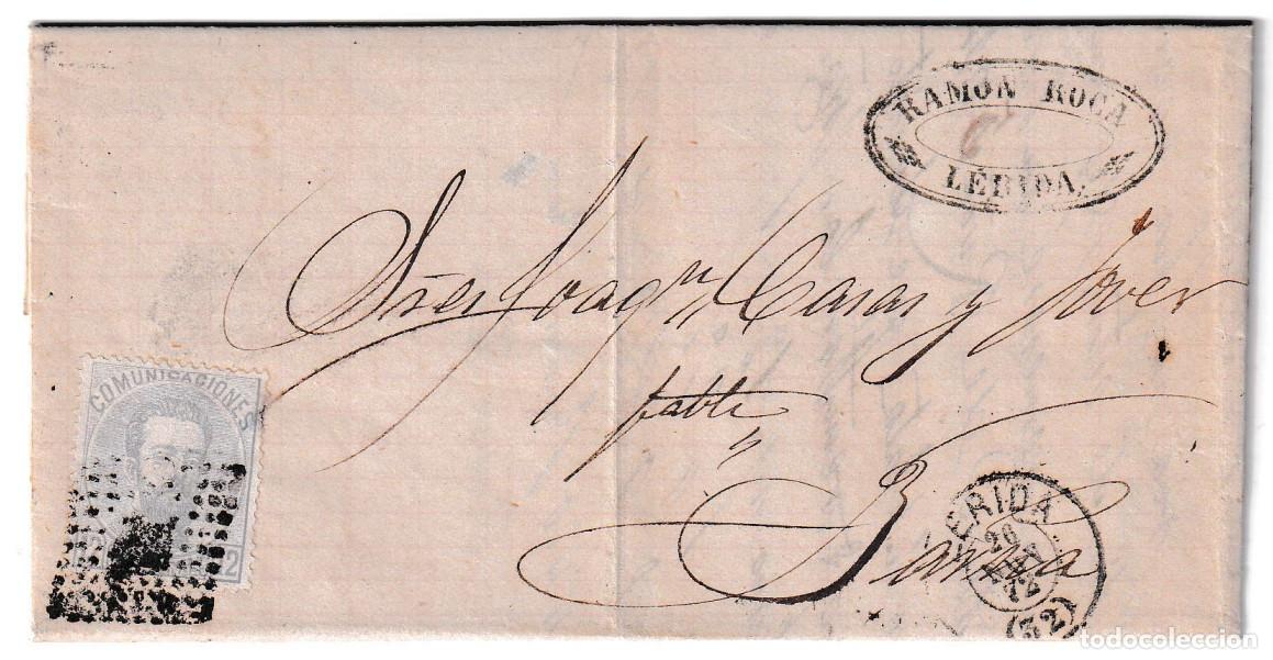 Sellos: 1872. Carta de L&eacute;rida a Barcelona